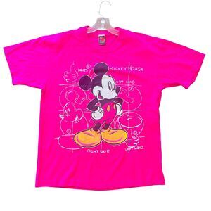 Disney Mickey Pink Tee Single Stitch USA  48” Chest 24” Shoulder Rare 100% Cotto